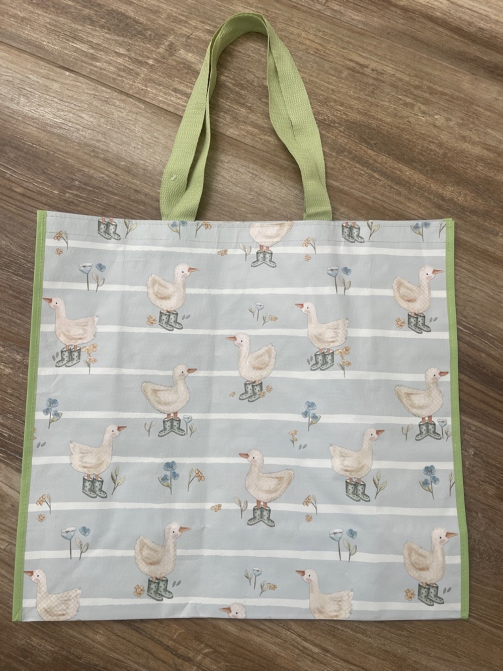T.J.Maxx Viral Light Blue & Green Duck🦆with Rain Boots Print Reusable Tote Bag